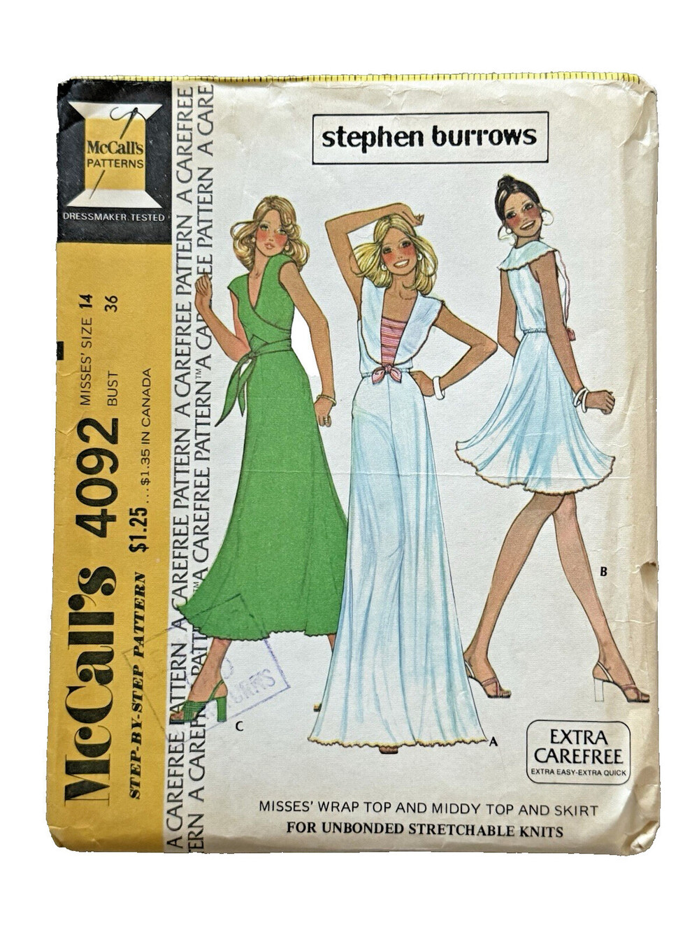 Vintage 1974 McCalls 4092 Stephen Burrows Wrap Top Skirt Pattern Sz 14 Cut